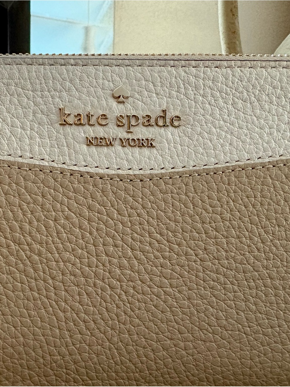 kate spade Two-Tone Pebbled Leather Tote in Beige & Cream